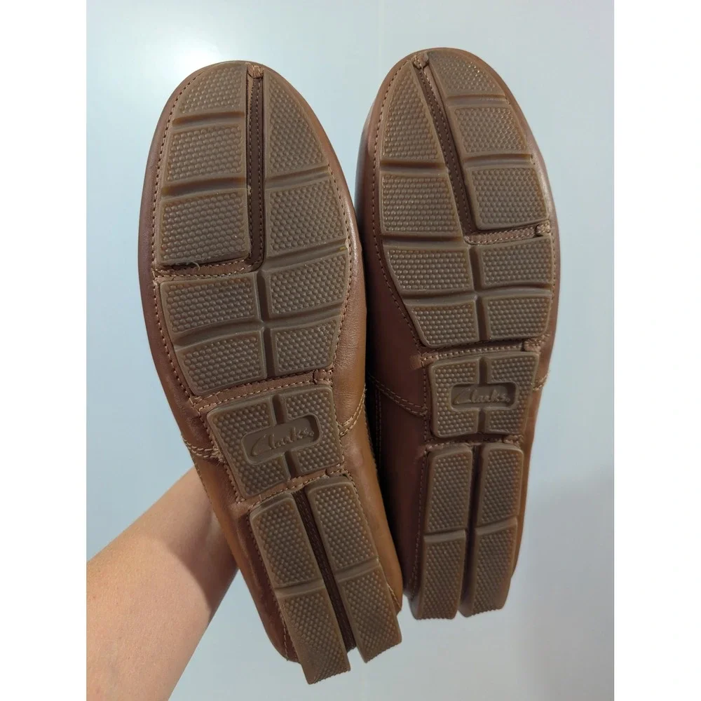 Clarks Markman Plain Tan Leather Driving Loafers Mens 12 M Slip On Shoes Work